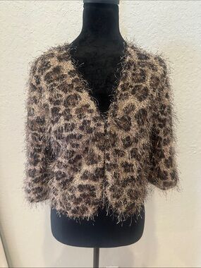 Chico's Fuzzy Leopard Print Cropped Cardigan - Brown/Black